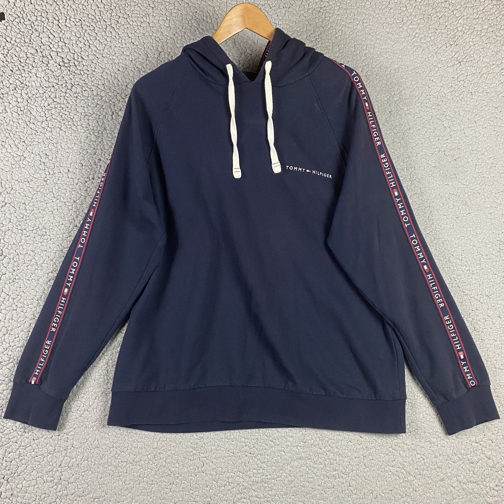 Tommy Hilfiger Sleepwear Men's Size XL Blue Pullover Hoodie Blend Tape Sleeve